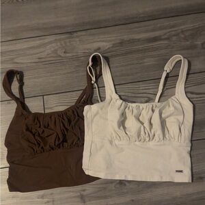 Hollister white and brown puff front tank tops